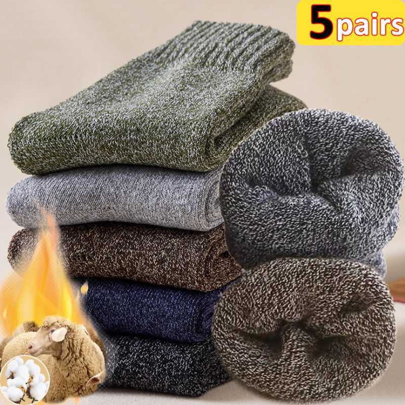 Sports Socks 1-5Pairs/Pack Winter Thick Wool Knitted Innner Flushing Soft Warm Sock Women Men Floor male Mid Tube Stocking Sox L221026