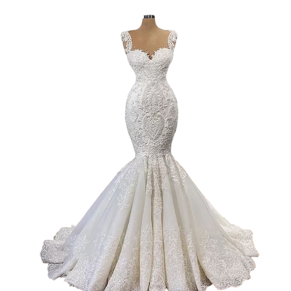 Gorgeous African Mermaid Wedding Dresses 2023 Bridal Gowns Lace Appliques Beaded Sweep Train Plus Size Vestido De Noiva