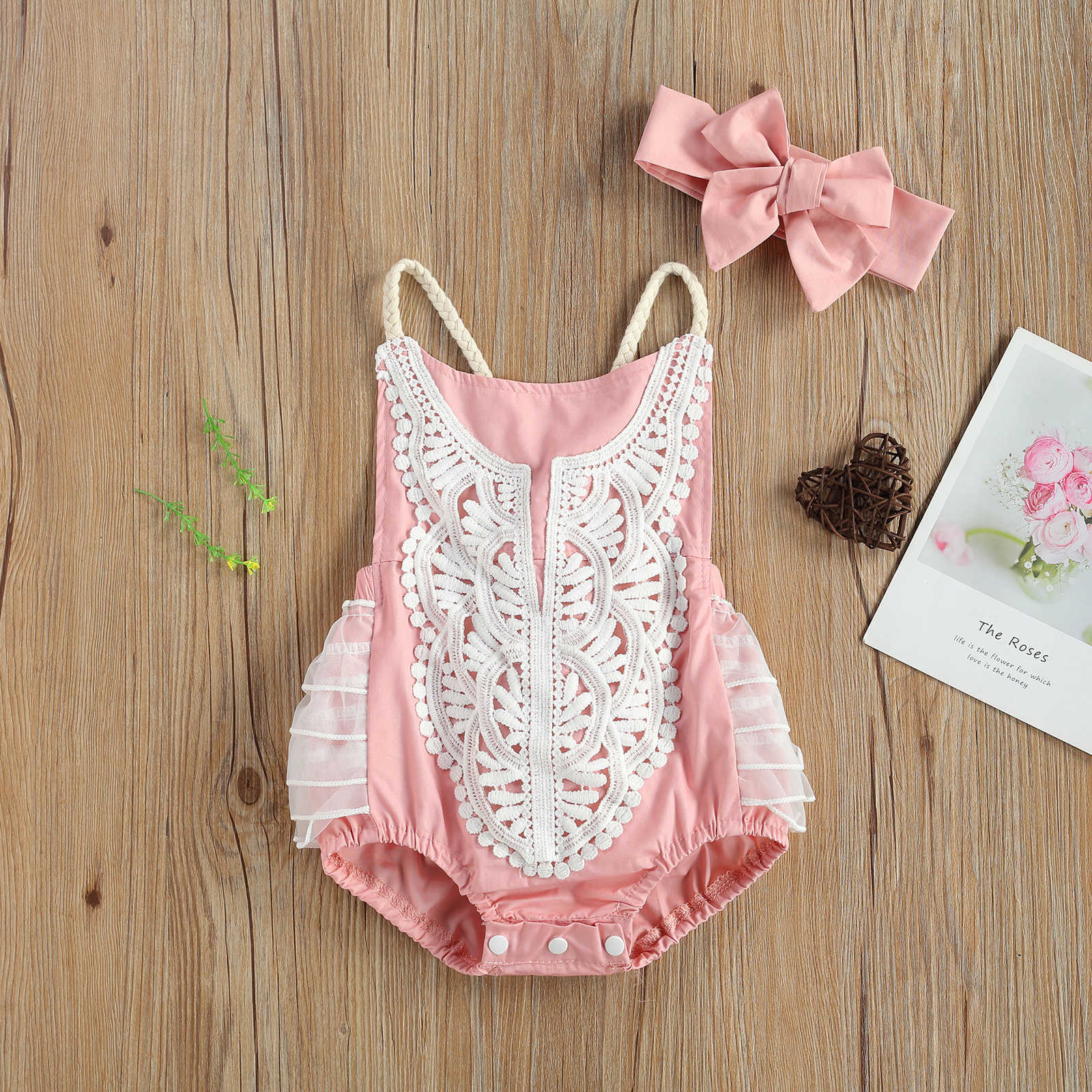Rompers Baby Summer Clothes Newborn Girl Lace Cotton Sleeveless Romper Jumpsuit Flowers 2 Piece Outfits J220922