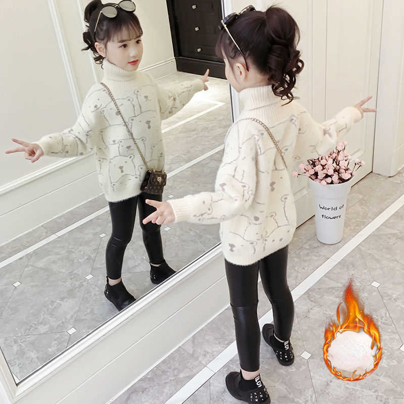 Pullover Girls Autumn Sweater High-neck Fleece Winter Thickened Plush Fleece Bottoming Shirt Fall Clothes for Kids Toddler 8 12 Years Old T221021