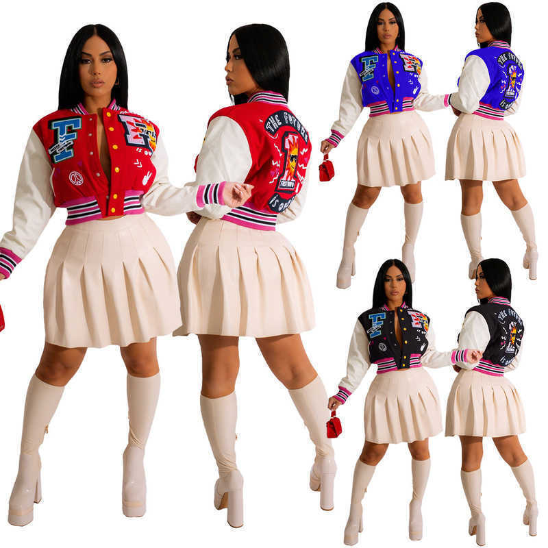 Fashion Letter Print Double Threaded Baseball Jacket Varsity Coat Designer F letter Women Cropped Patchwork Button Letterman Jackets, Black
Fashion Letter Print Double Threaded Baseball Jacket Varsity Coat Designer F letter Women Cropped Patchwork Button Letterman Jackets, Black