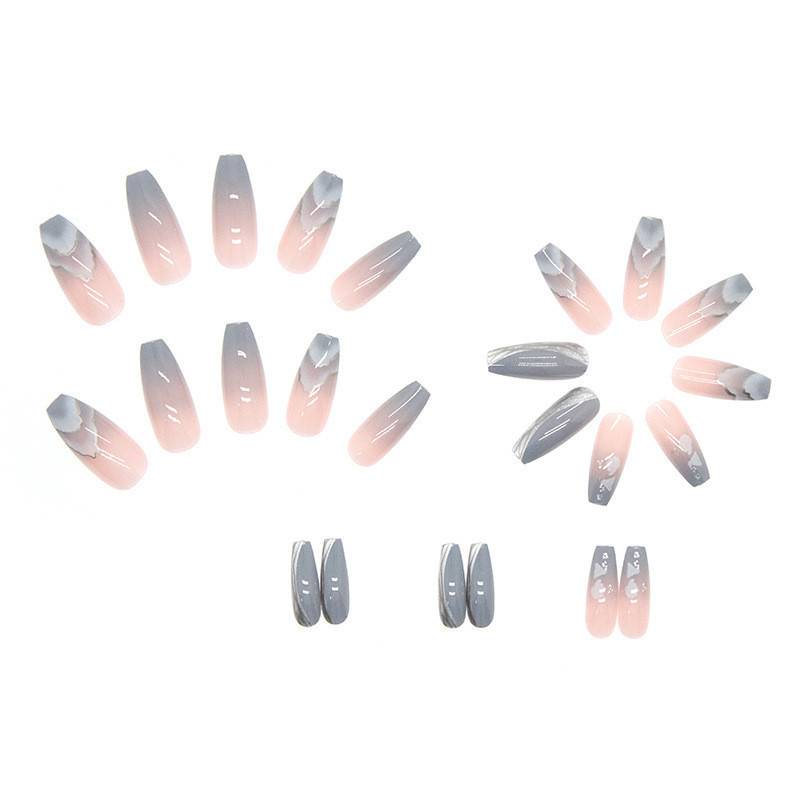 French Fake Nails Full Cover Ballerina Nails Finished Reusable Gradient Press On Nail With Love Heart Letter Design Unas Postizas Francesas Bailarina