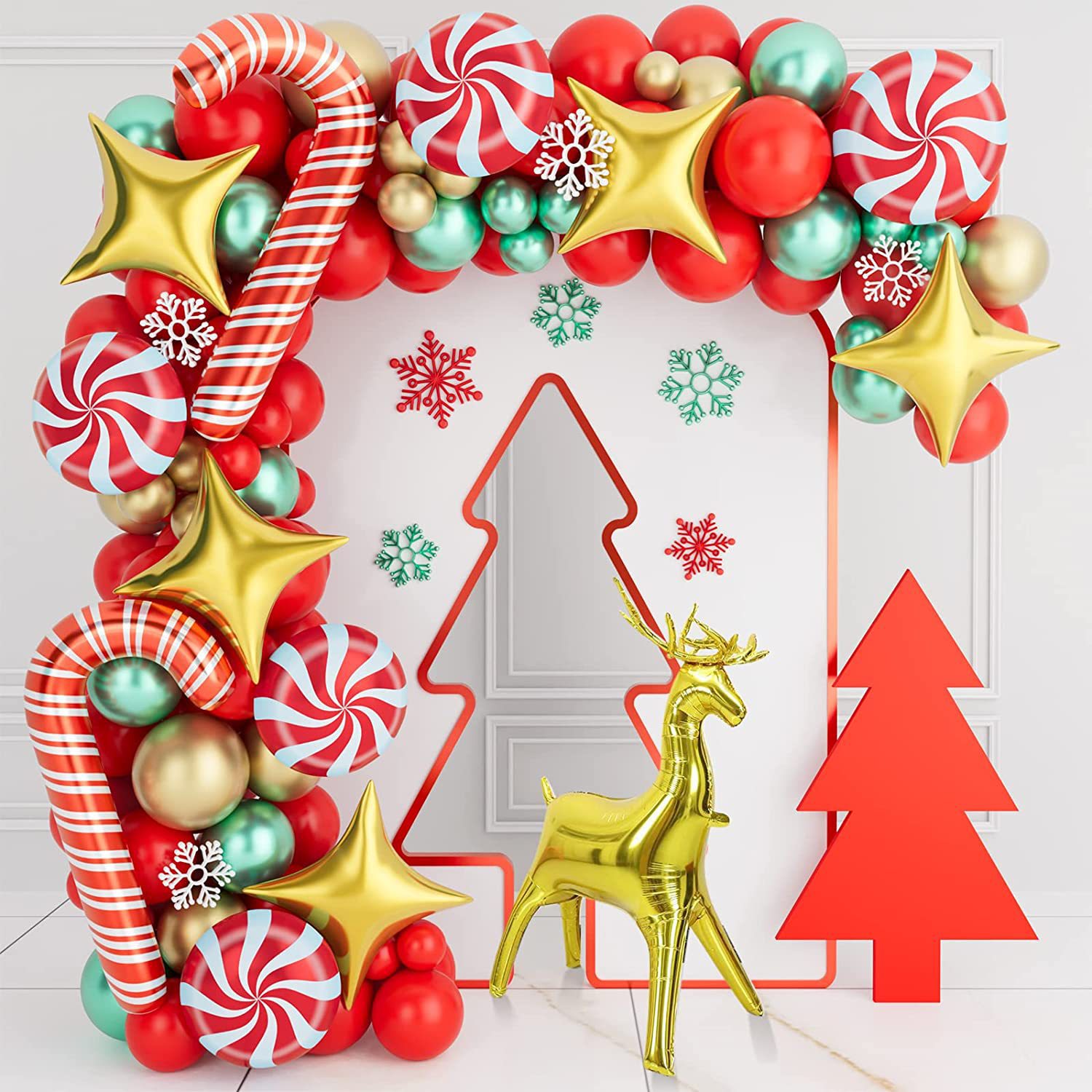 146pcs Xmas Ornaments Party Decor Balloons Christmas Garland Arch Kit Large Crutch Candy Star Foil Ballons Gold Red Green Latex Ho8965554
