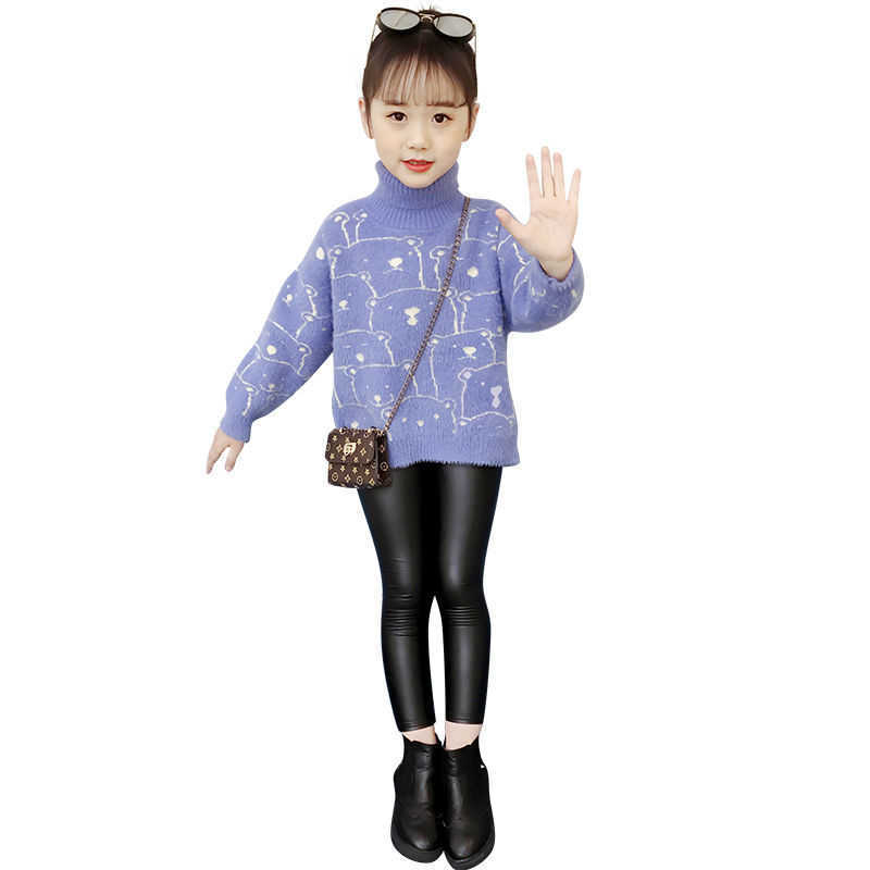 Pullover Girls Autumn Sweater High-neck Fleece Winter Thickened Plush Fleece Bottoming Shirt Fall Clothes for Kids Toddler 8 12 Years Old T221021