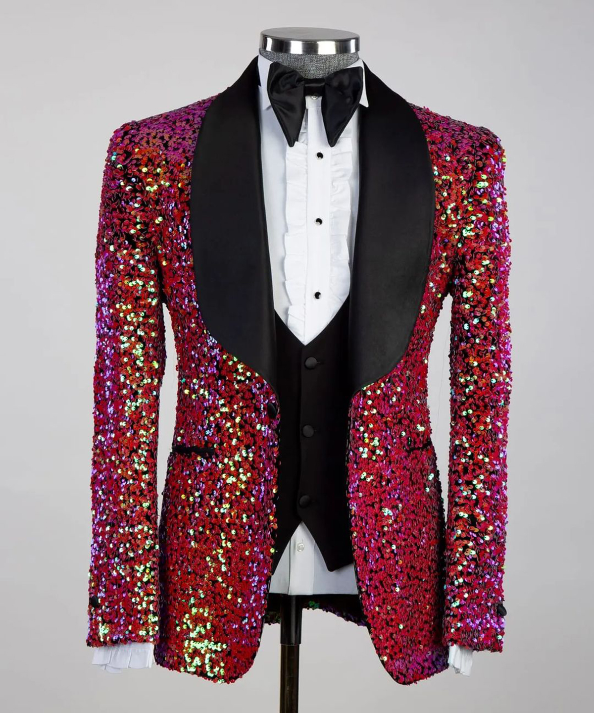 Sparkly Sequined Men Tuxedos Set Slim Fit 3 Pieces Single Breasted Shawl Lapel Outfits Wedding Tuxedos Black Pants