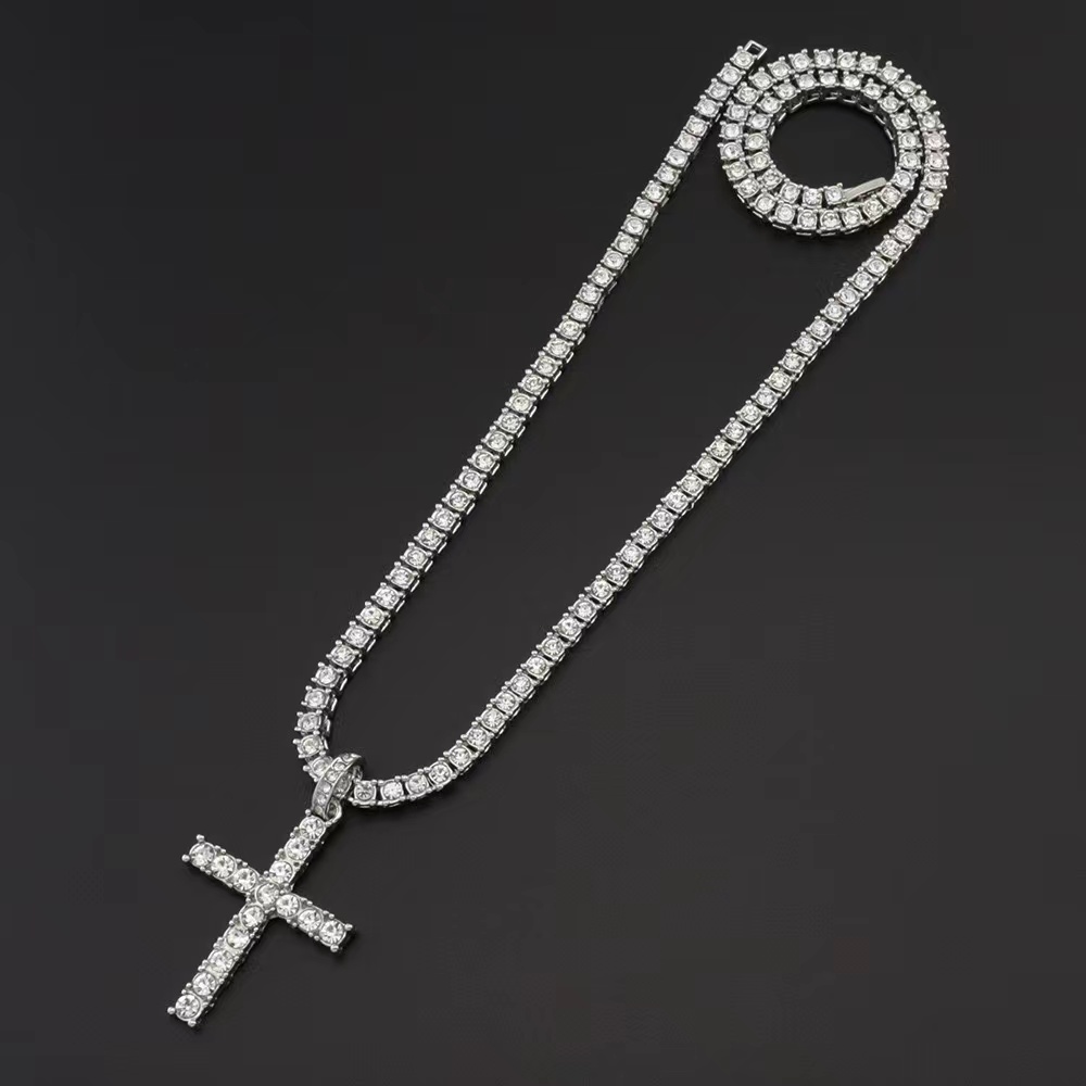 Designers necklaces cuban k gold chain chains Cross Necklace With 4mm Zircon Tennis Chain Iced Out Bg