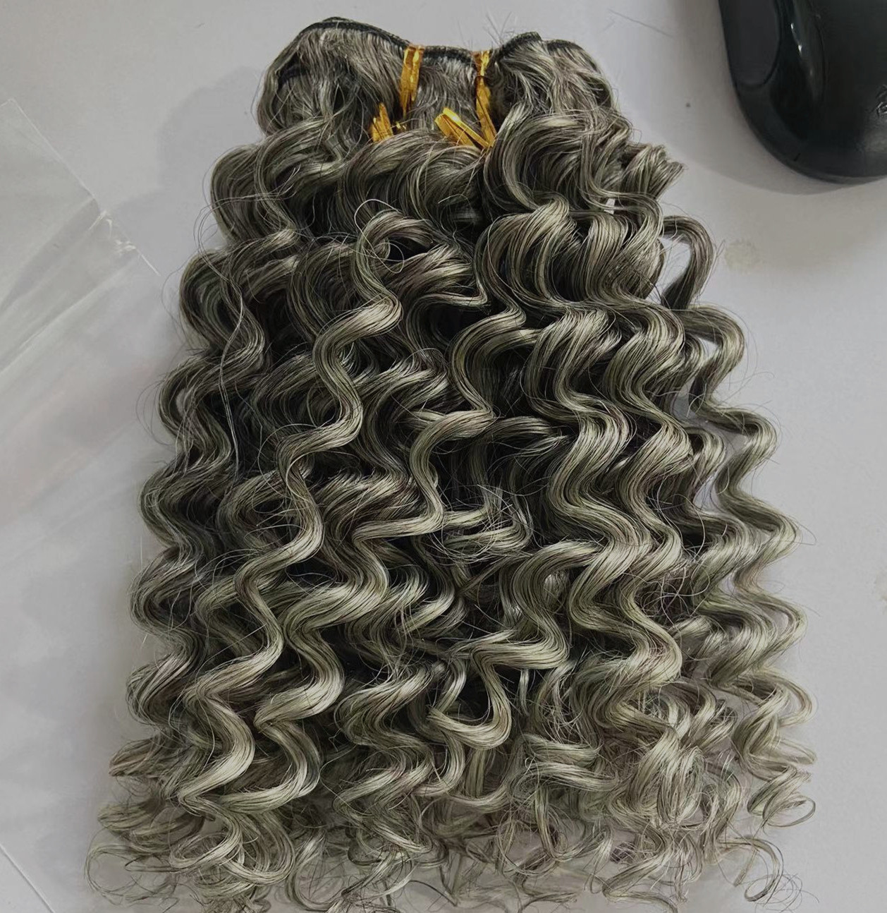 Hot new clip in grey human weave extension darker silver gray brazilian hair weft bundles hairpiece salt and pepper afro kinky hairstyle 100g/pack 16i
