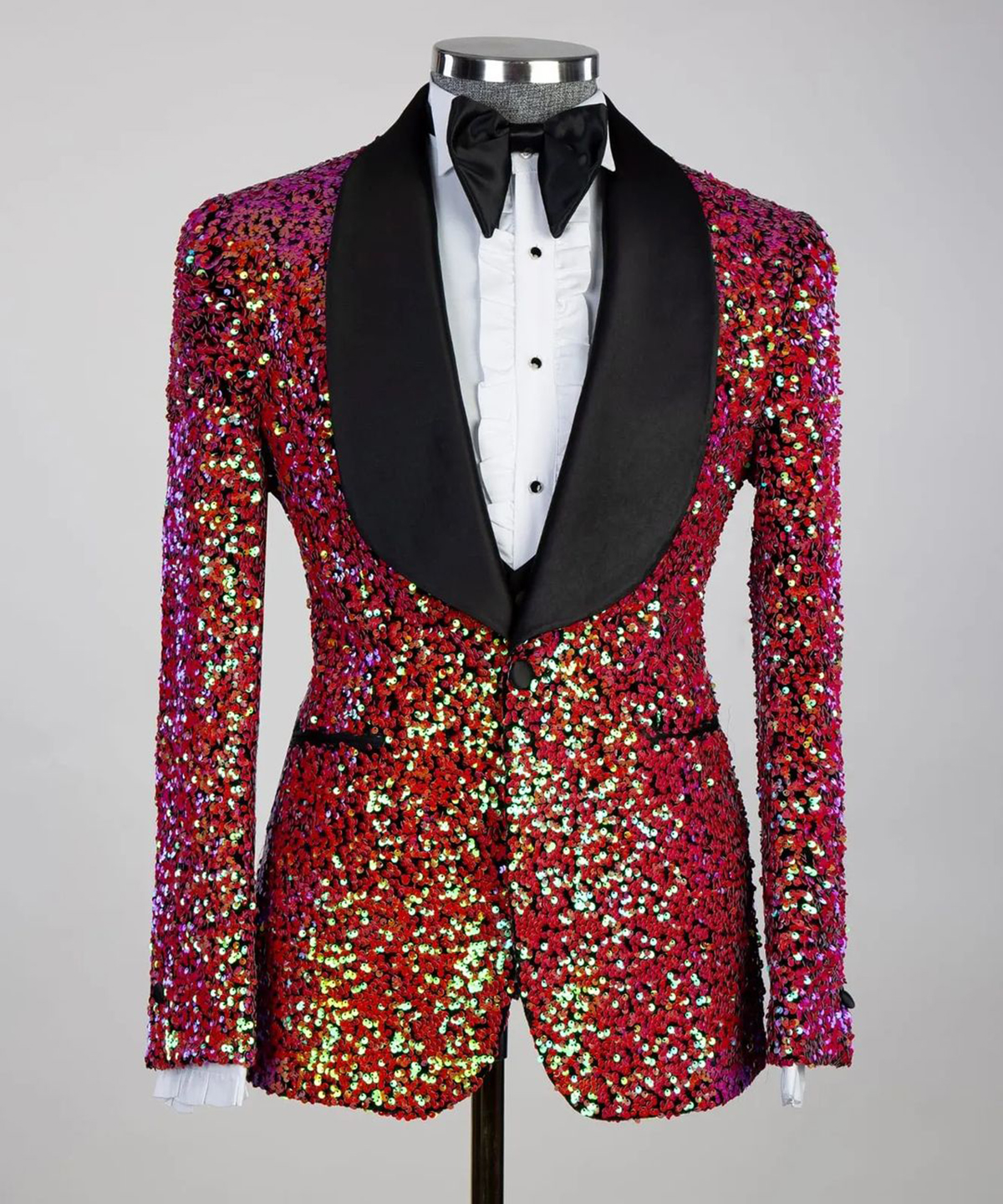 Sparkly Sequined Men Tuxedos Set Slim Fit 3 Pieces Single Breasted Shawl Lapel Outfits Wedding Tuxedos Black Pants