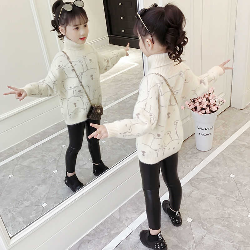Pullover Girls Autumn Sweater High-neck Fleece Winter Thickened Plush Fleece Bottoming Shirt Fall Clothes for Kids Toddler 8 12 Years Old T221021