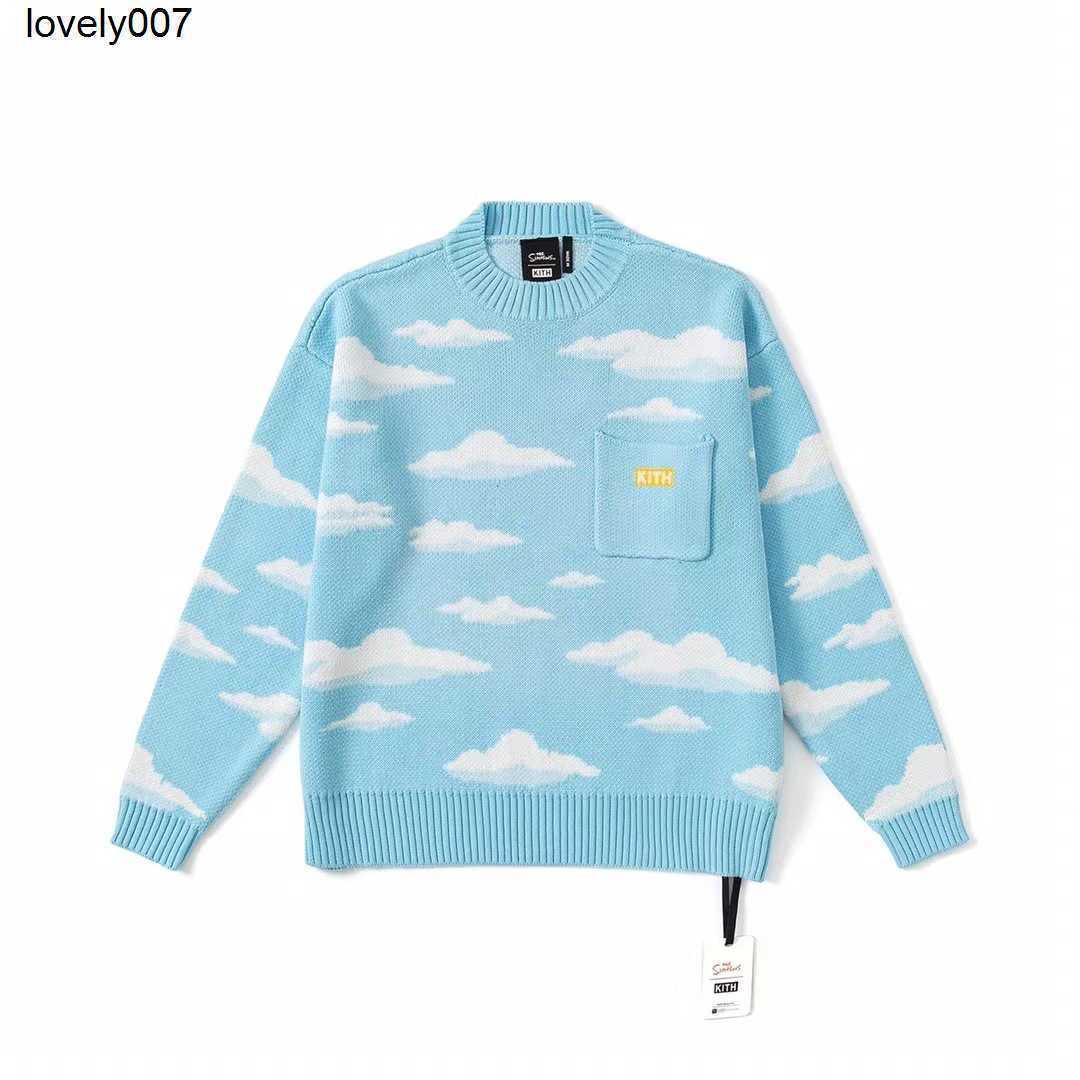 Men's Hoodies designer Sweatshirts kith White Clouds Pattern Blue Knitted Sweater Causal Neck Pullover with Label Man Women