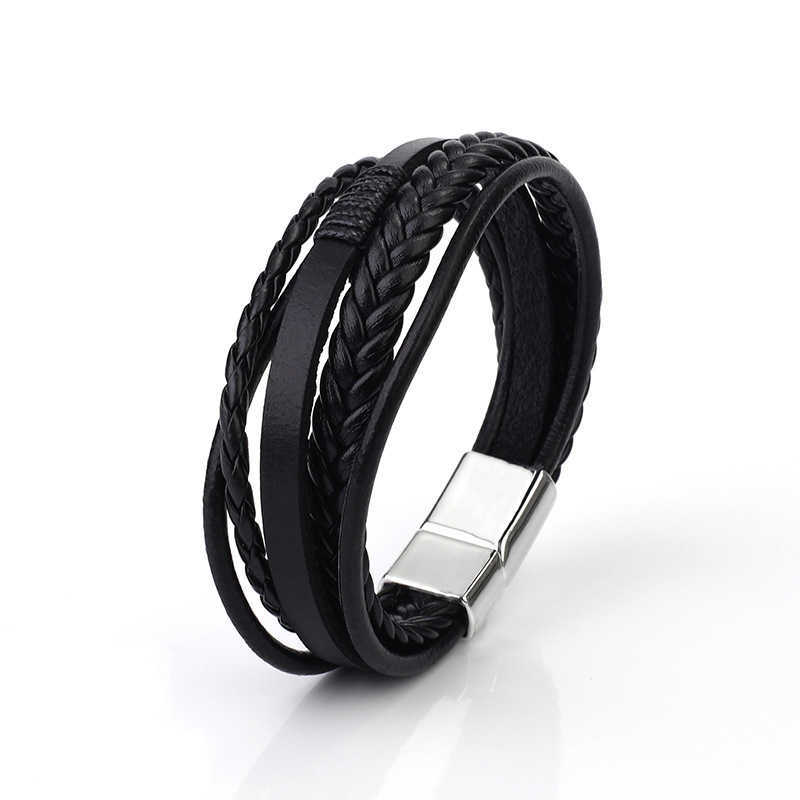 fashion jewelry punk hip hop for men trendy leather braided bracelet Simple multi-layer alloy magnet buckle for mens chain
fashion jewelry punk hip hop for men trendy leather braided bracelet Simple multi-layer alloy magnet buckle for mens chain