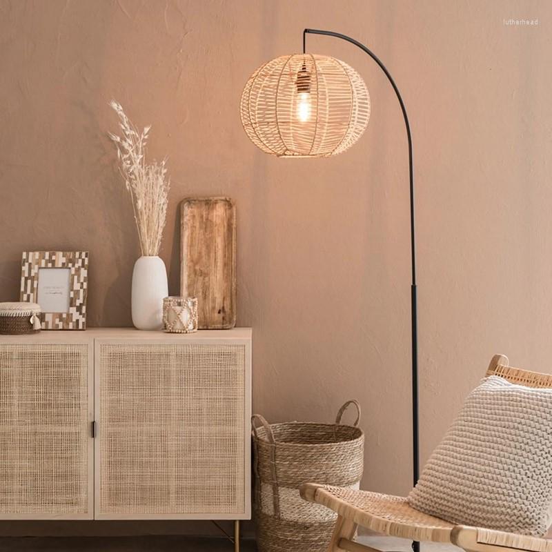 Lamps Floor Handmade Rattan Vintage Standing Lamp For Living Room Sofa Corner Bedroom Study Bedside Light Home Decoration