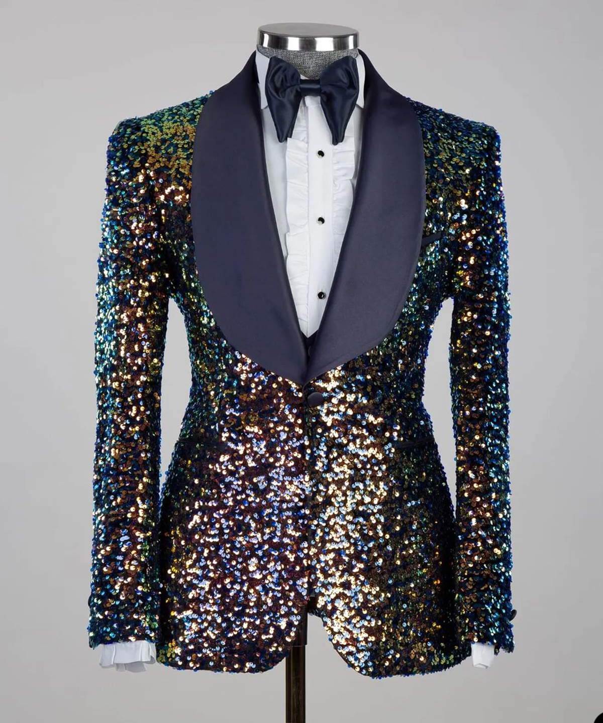 Sparkly Sequined Men Tuxedos Set Slim Fit 3 Pieces Single Breasted Shawl Lapel Outfits Wedding Tuxedos Black Pants
