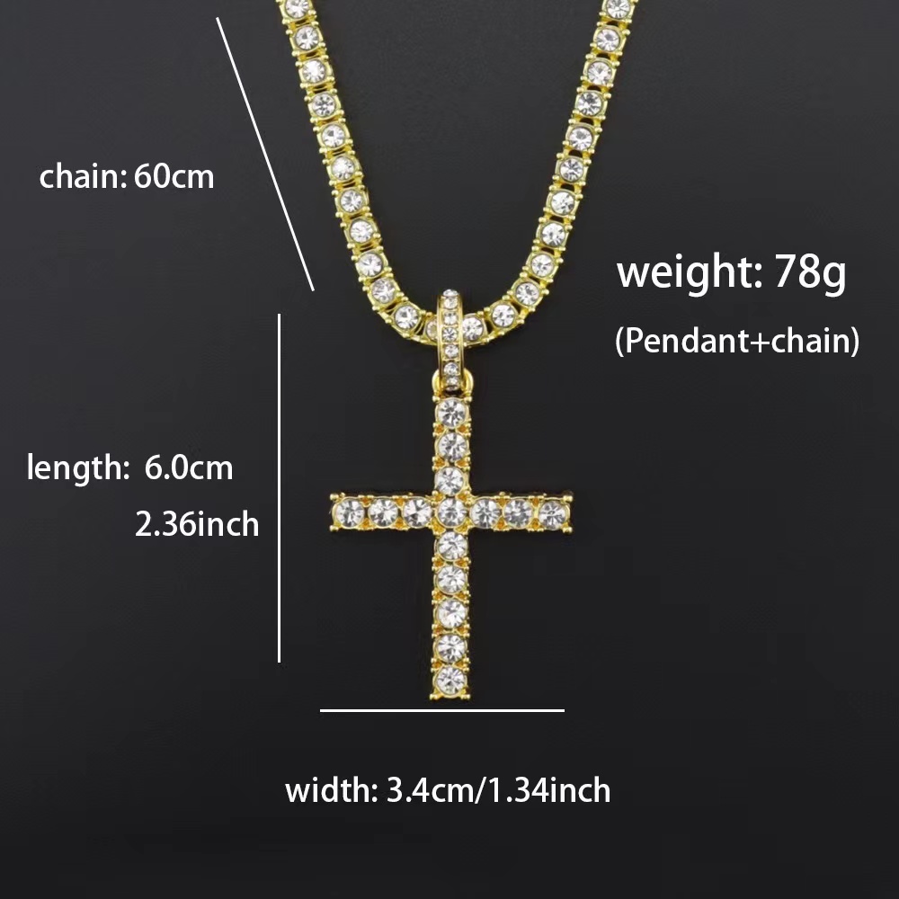 Designers necklaces cuban k gold chain chains Cross Necklace With 4mm Zircon Tennis Chain Iced Out Bg