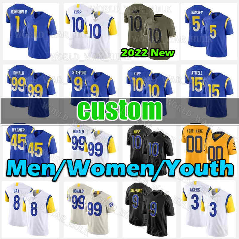 10 Cooper Kupp Football Jersey Matthew Stafford Aaron Donald Jalen Ramsey Taylor Rapp Matt Gay Derion Kendrick Rams Van Jefferson Jake Funk Tyler Higbee Tutu Atwell, Ncaa
10 Cooper Kupp Football Jersey Matthew Stafford Aaron Donald Jalen Ramsey Taylor Rapp Matt Gay Derion Kendrick Rams Van Jefferson Jake Funk Tyler Higbee Tutu Atwell, Ncaa