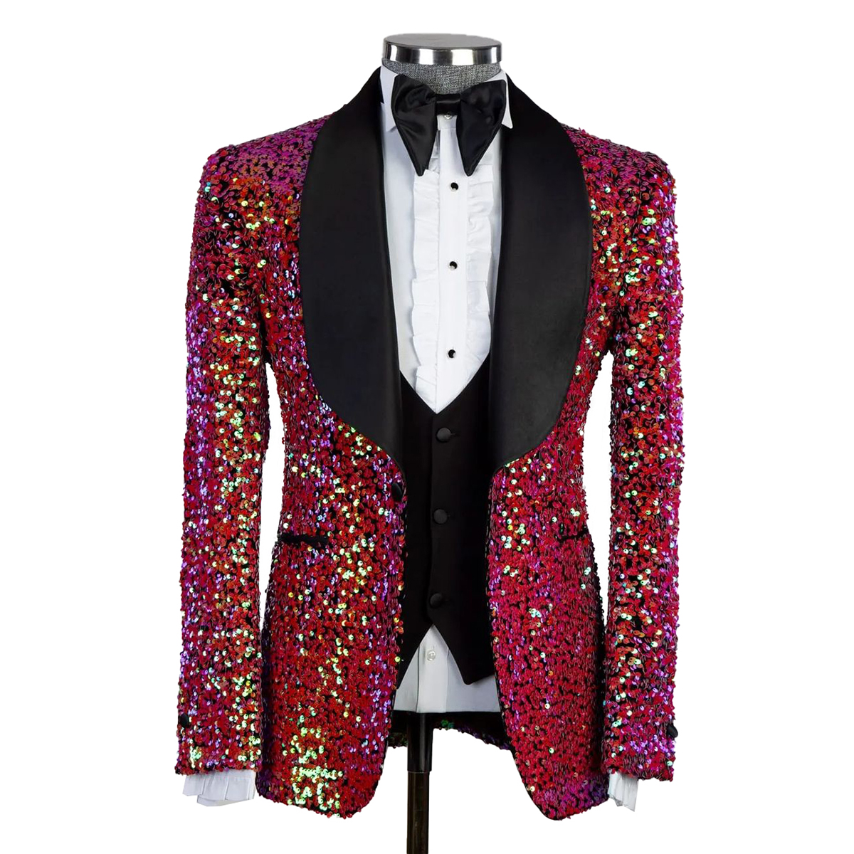 Sparkly Sequined Men Tuxedos Set Slim Fit 3 Pieces Single Breasted Shawl Lapel Outfits Wedding Tuxedos Black Pants