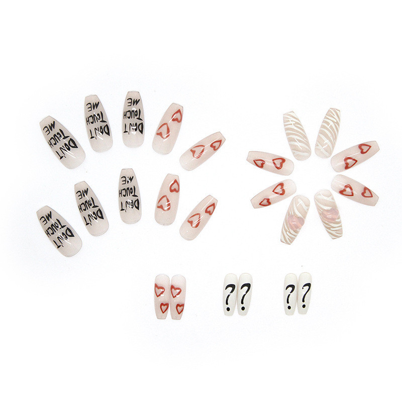 French Fake Nails Full Cover Ballerina Nails Finished Reusable Gradient Press On Nail With Love Heart Letter Design Unas Postizas Francesas Bailarina