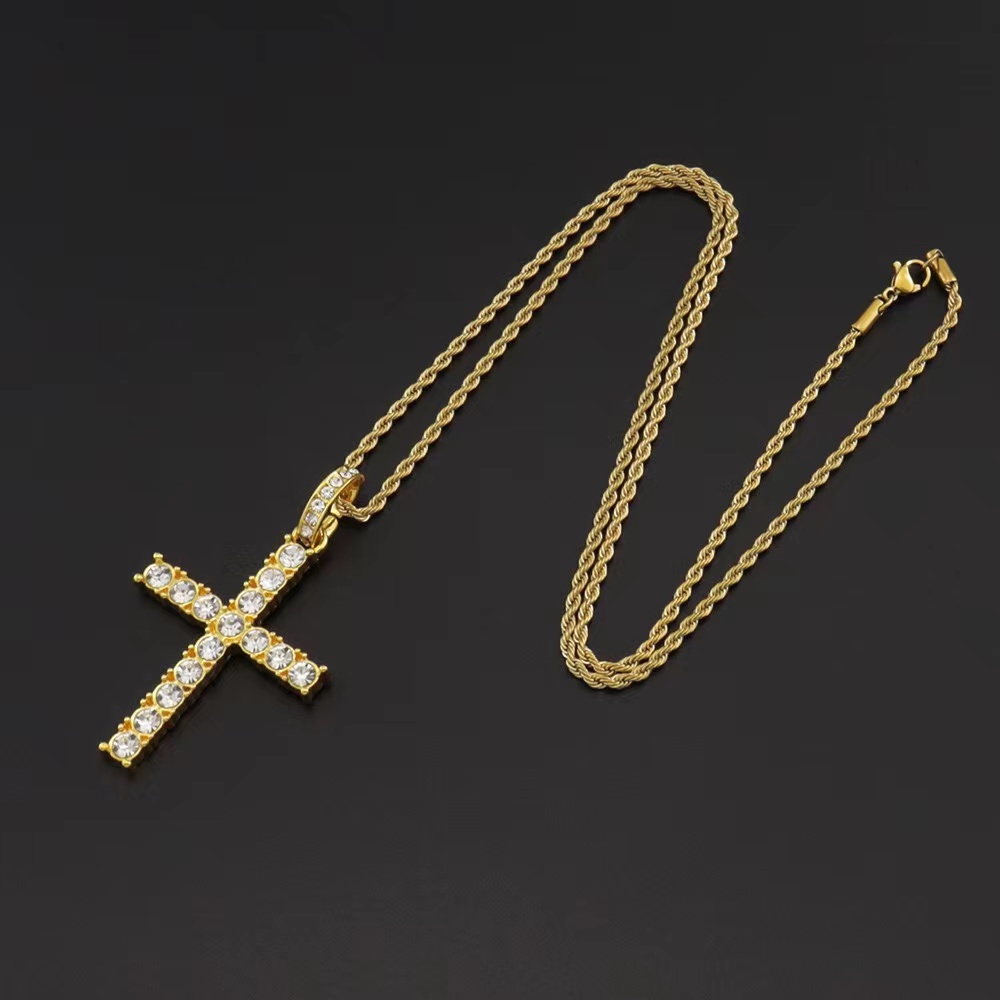 Designers necklaces cuban k gold chain chains Cross Necklace With 4mm Zircon Tennis Chain Iced Out Bg