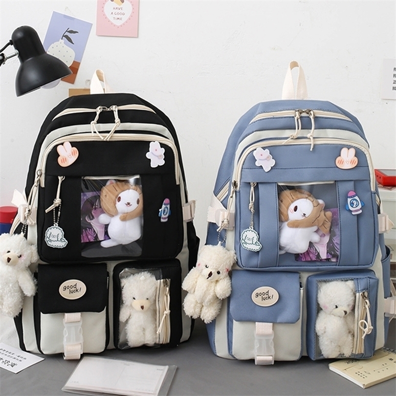 Backpacks 5pcs Kawaii Women Backpack Cartoon Pattern Korean Cute Student Girl Schoolbag Book Bags Sets Leisure Rucksack Streetwear 221027, Black
Backpacks 5pcs Kawaii Women Backpack Cartoon Pattern Korean Cute Student Girl Schoolbag Book Bags Sets Leisure Rucksack Streetwear 221027, Black