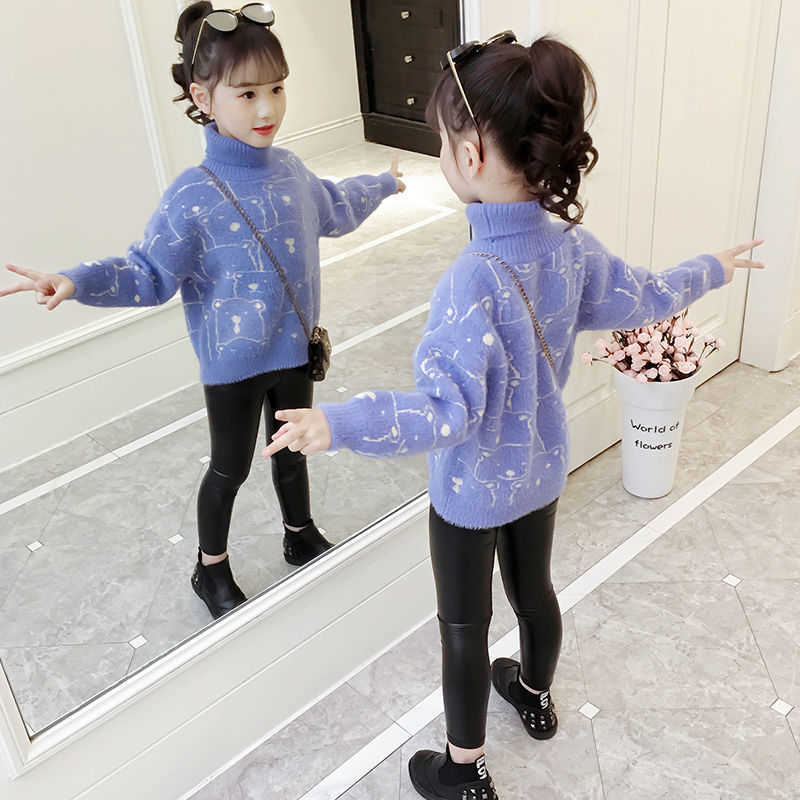 Pullover Girls Autumn Sweater High-neck Fleece Winter Thickened Plush Fleece Bottoming Shirt Fall Clothes for Kids Toddler 8 12 Years Old T221021
