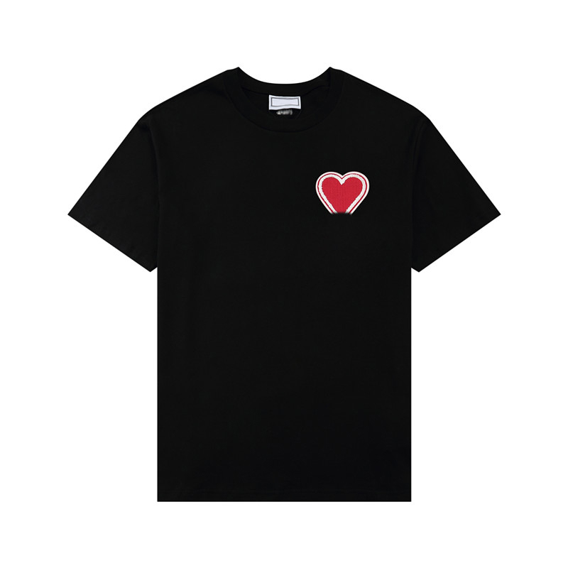 

2022 Paris Fashion Mens Designer T Shirt amis Embroidered Red Heart Solid Color Big Love Round Neck Heart Short Sleeve T-shirt for men and women with the same paragraph