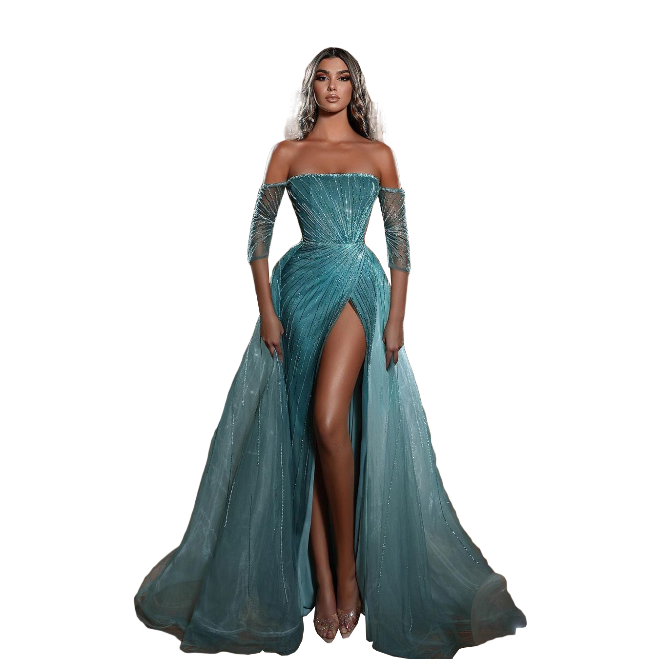 Sexy Lace Mermaid Evening Dresses High Split Sequins Prom Dress Simple Off The Shoulder Formal Party Gowns Custom Made