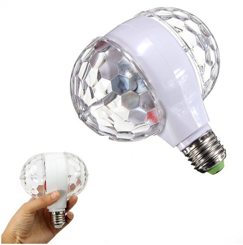 E27 B22 6W LED Effects Double Head RGB LED Bulb Magic Crystal Ball Stage Lights Colorful Auto Rotating Disco Light