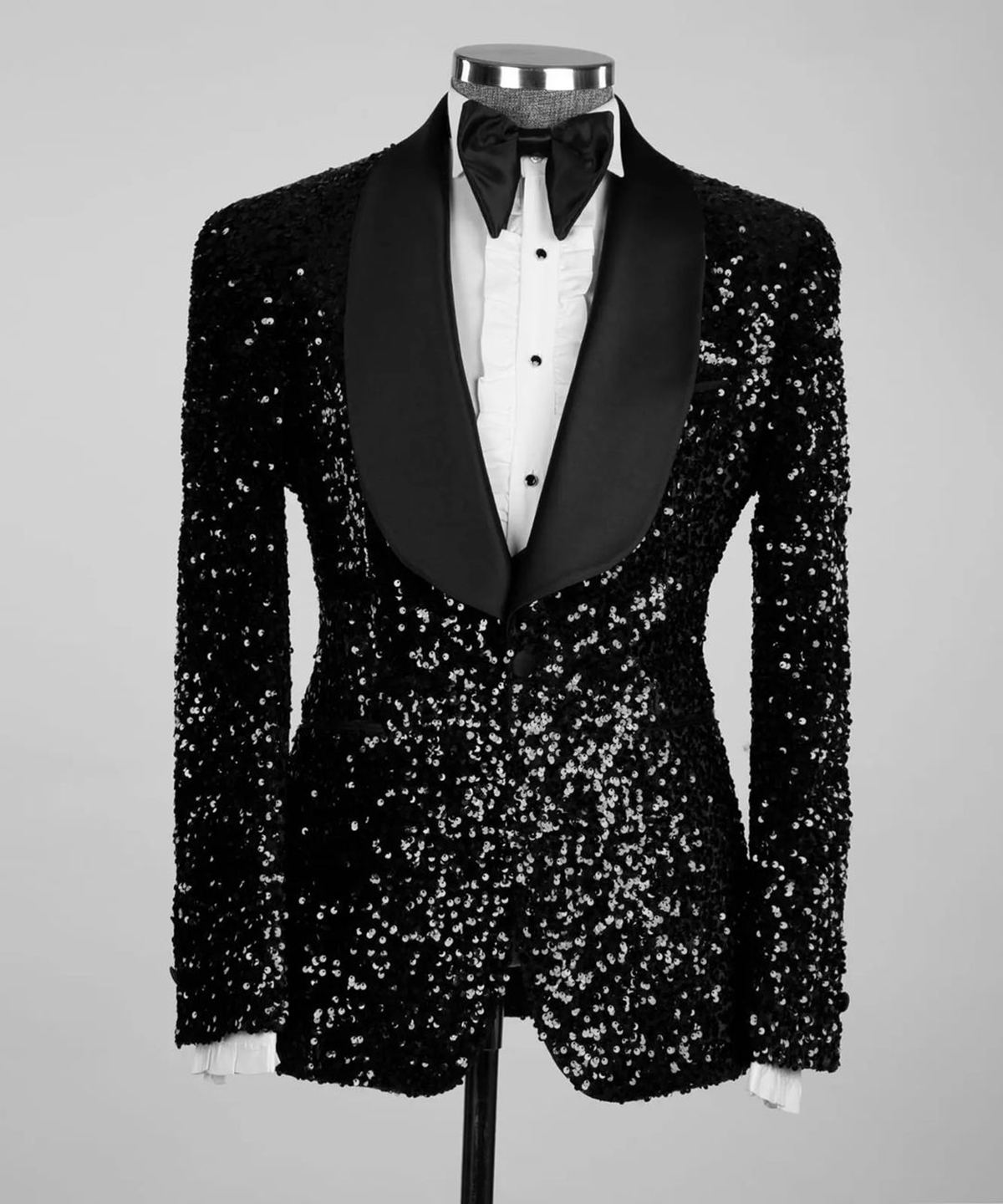 Sparkly Sequined Men Tuxedos Set Slim Fit 3 Pieces Single Breasted Shawl Lapel Outfits Wedding Tuxedos Black Pants
