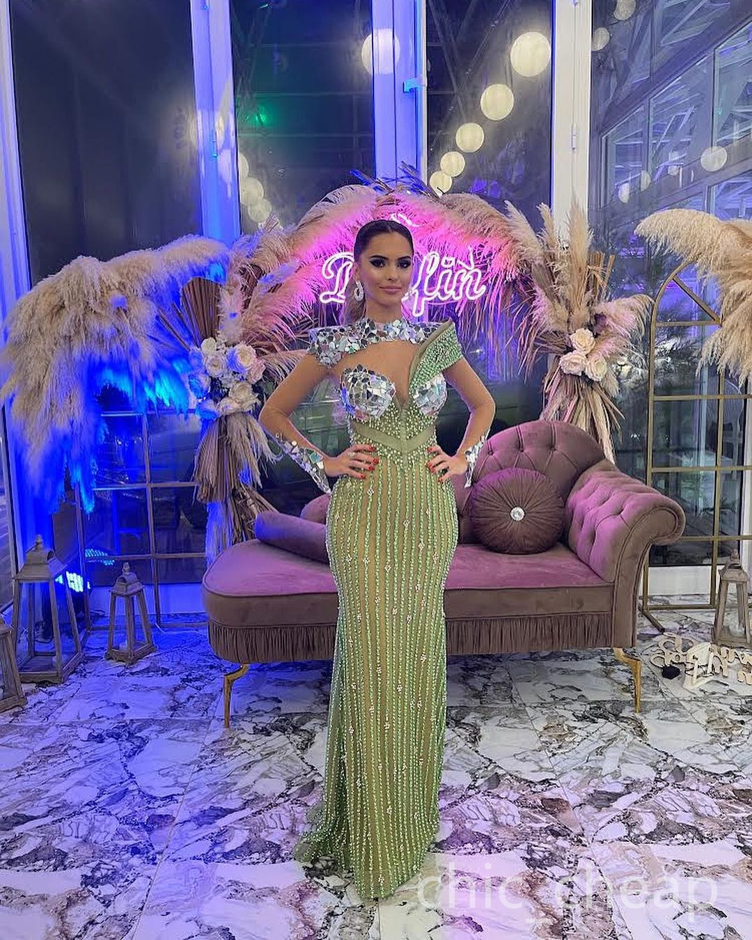 Arabic Aso Ebi Mermaid Green Prom Dresses Beaded Crystals Sexy Evening Formal Party Second Reception Birthday Engagement Gowns Dress ZJ607