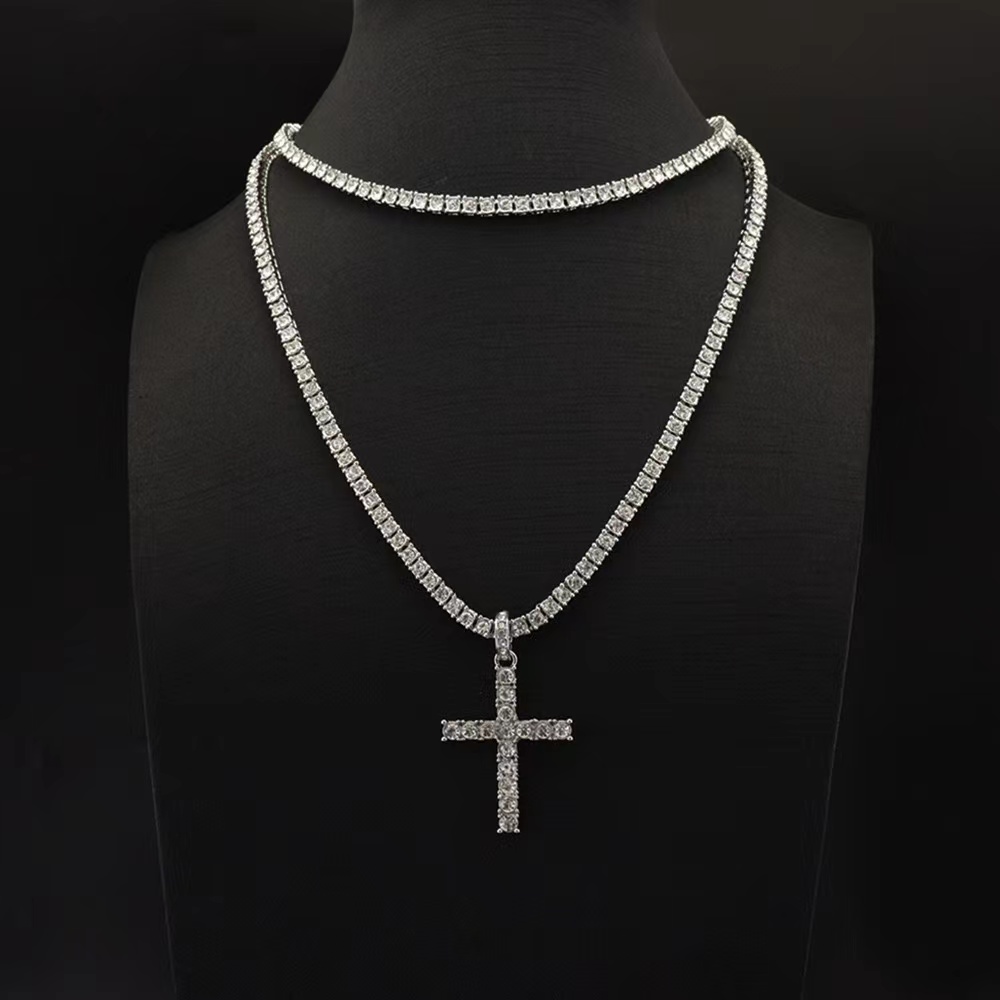 Designers necklaces cuban k gold chain chains Cross Necklace With 4mm Zircon Tennis Chain Iced Out Bg