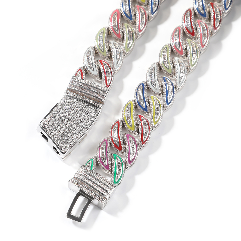 20mm Hip Hop Seven Colored Glow in the Dark Tennis Cuban Chain Bling Zircon Diamond Mens Rap Jewelry