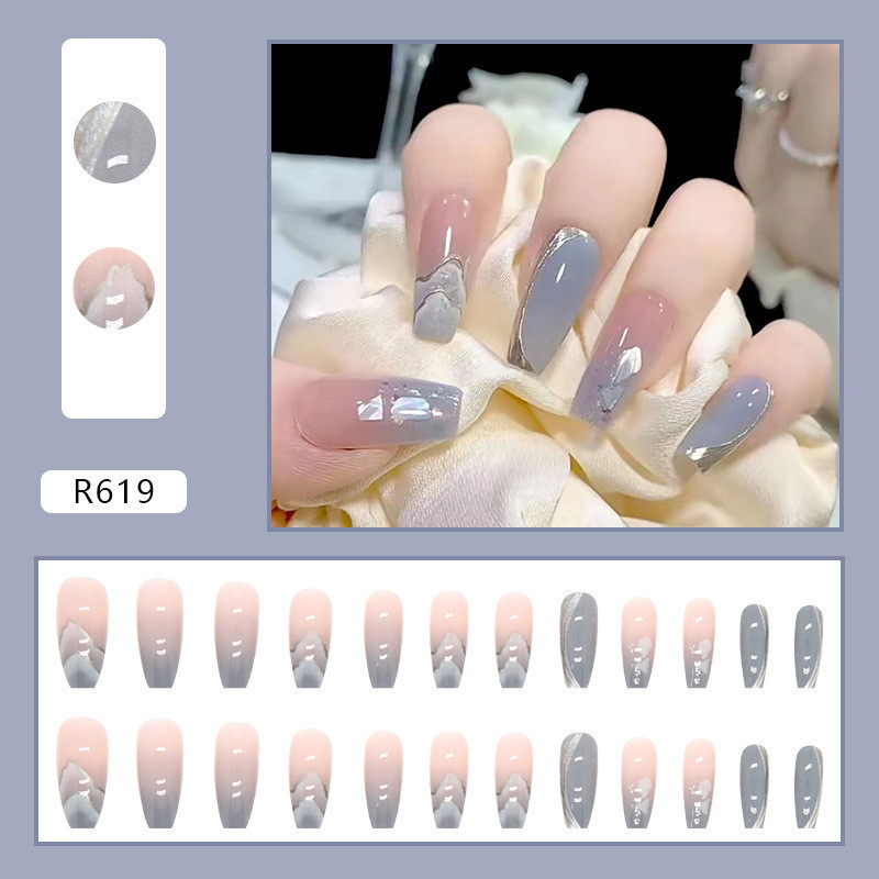 French Fake Nails Full Cover Ballerina Nails Finished Reusable Gradient Press On Nail With Love Heart Letter Design Unas Postizas Francesas Bailarina