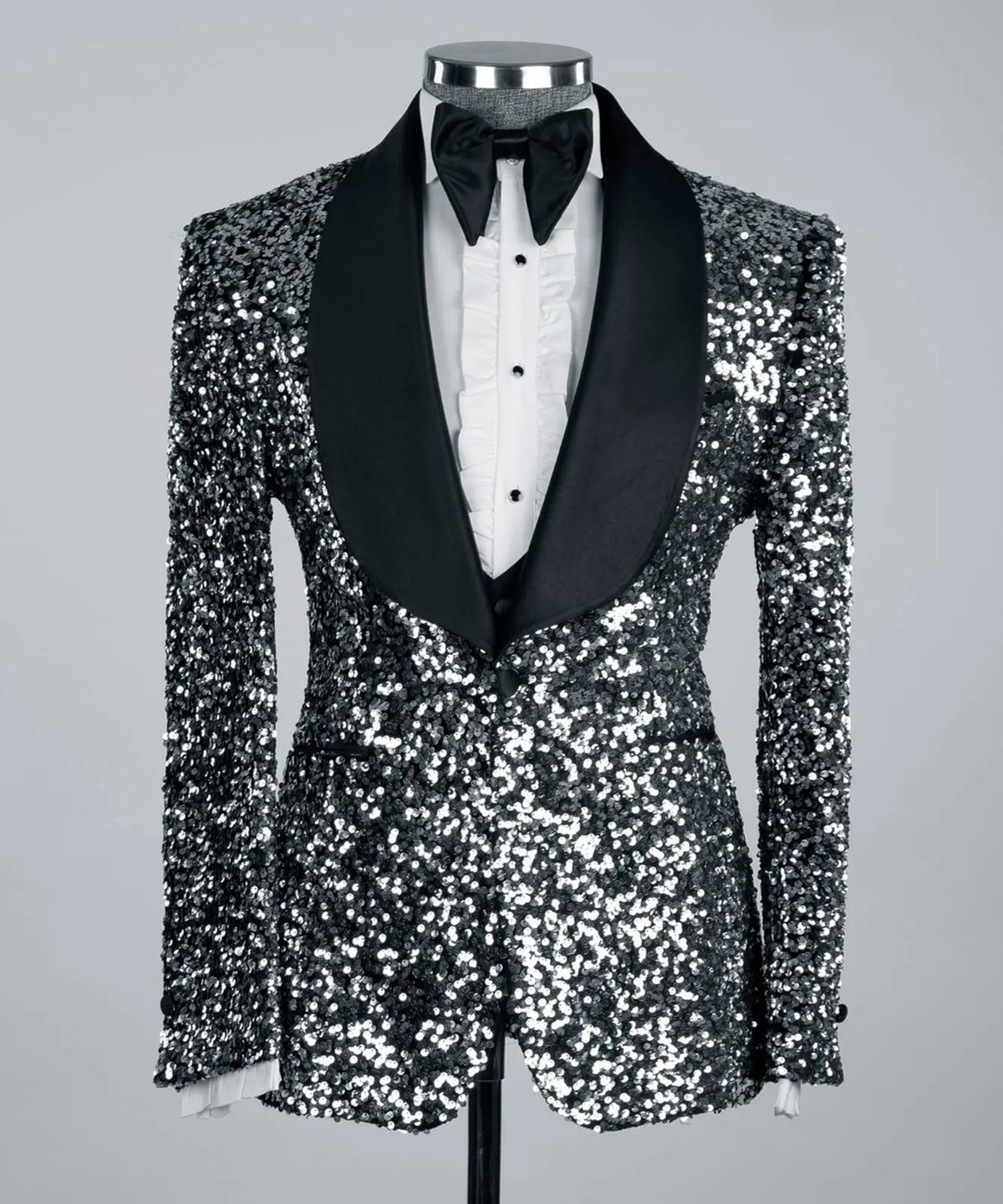 Sparkly Sequined Men Tuxedos Set Slim Fit 3 Pieces Single Breasted Shawl Lapel Outfits Wedding Tuxedos Black Pants