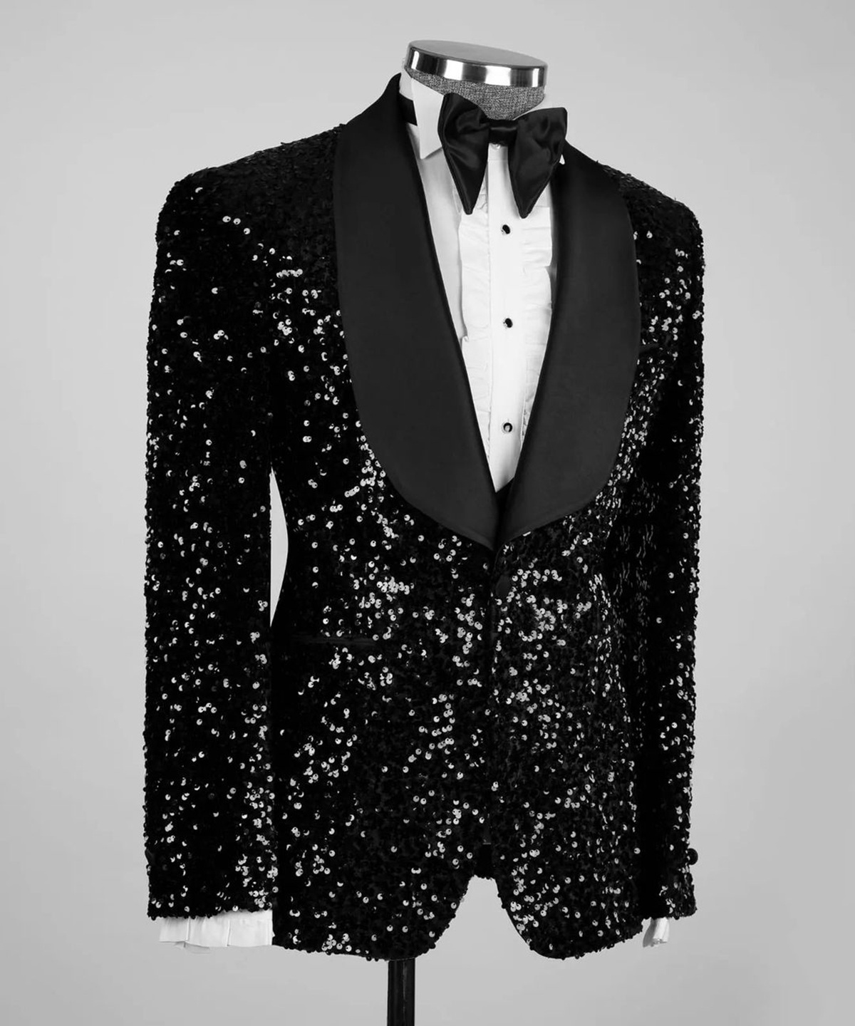 Sparkly Sequined Men Tuxedos Set Slim Fit 3 Pieces Single Breasted Shawl Lapel Outfits Wedding Tuxedos Black Pants