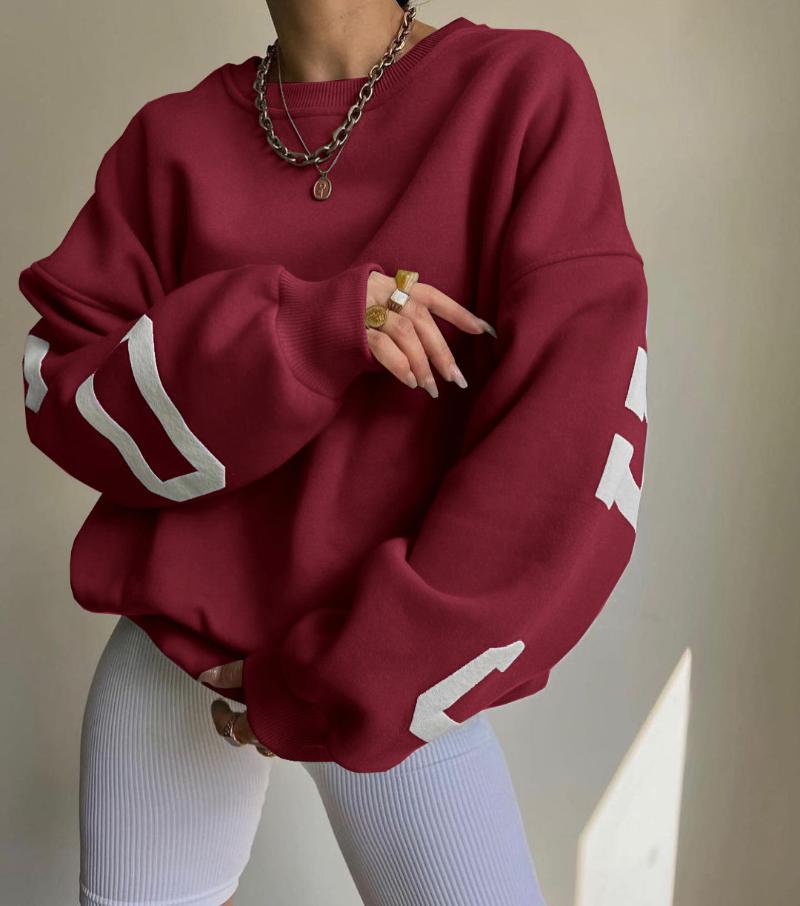 Womens Thick Hoodies Cozy Women Sweatshirt with Letter Print Casual Long Slve Round Neck Pullover for Autumn Winter L251018I75X