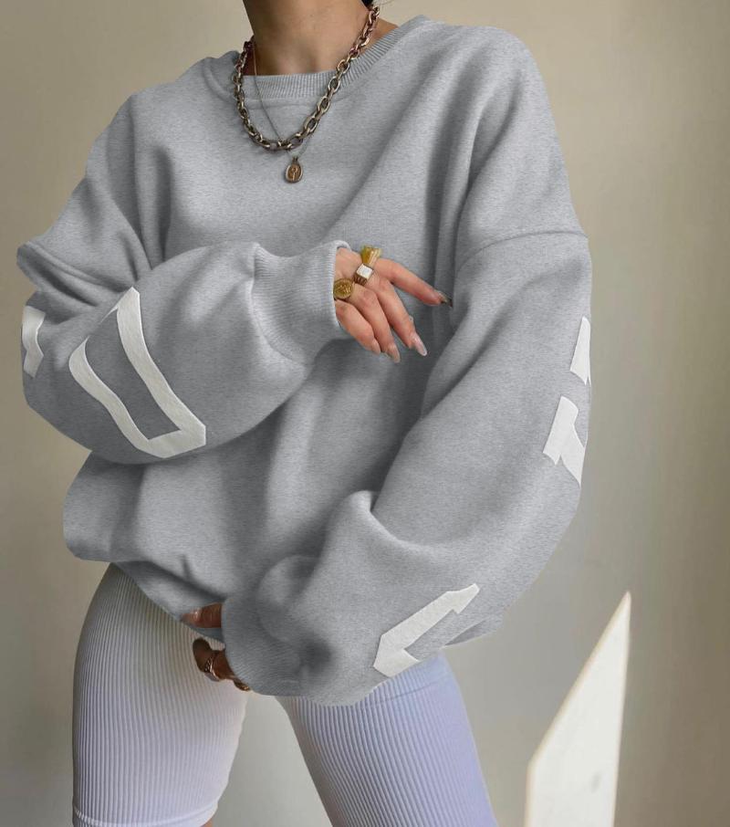 Womens Thick Hoodies Cozy Women Sweatshirt with Letter Print Casual Long Slve Round Neck Pullover for Autumn Winter L251018I75X