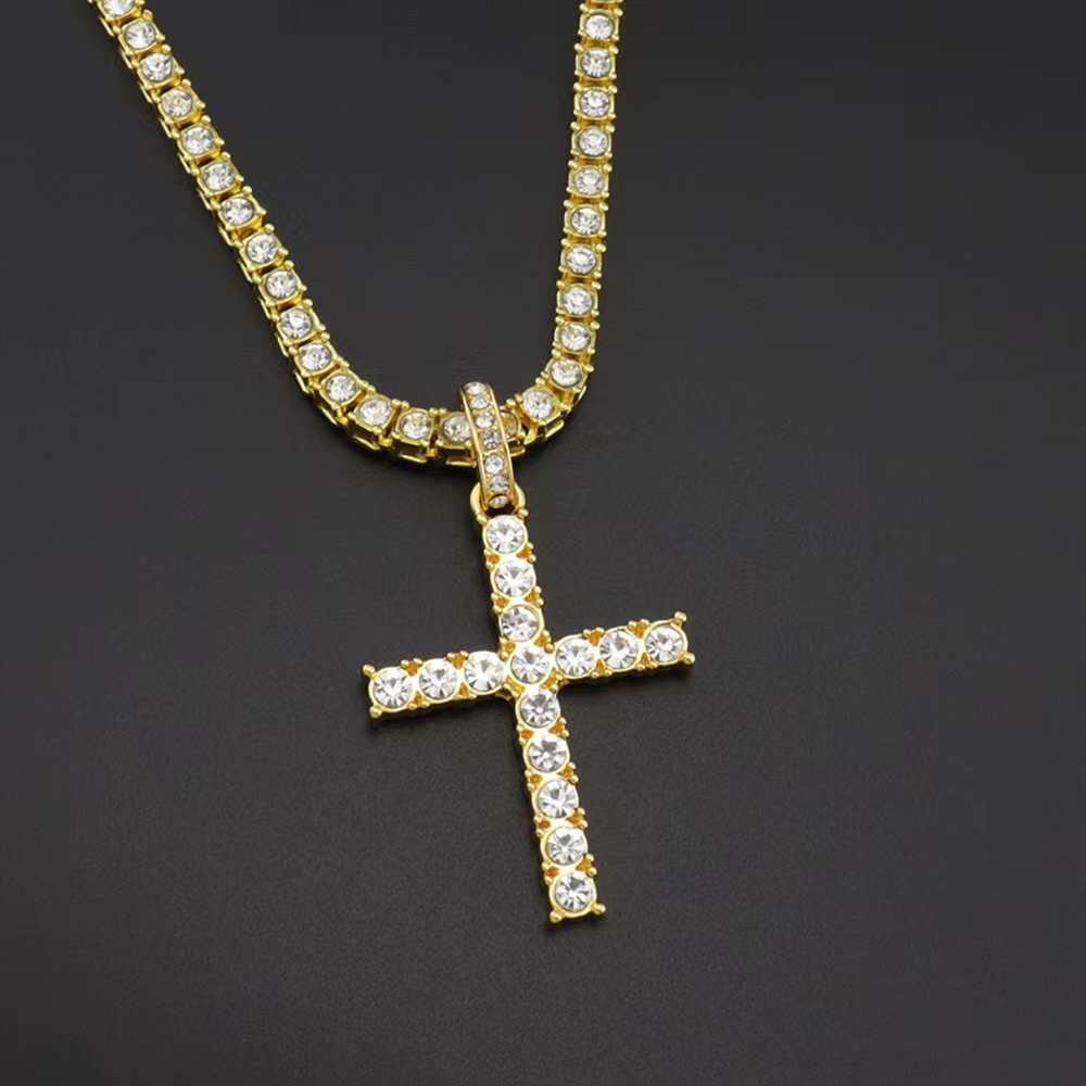 Designers necklaces cuban k gold chain chains Cross Necklace With 4mm Zircon Tennis Chain Iced Out Bg