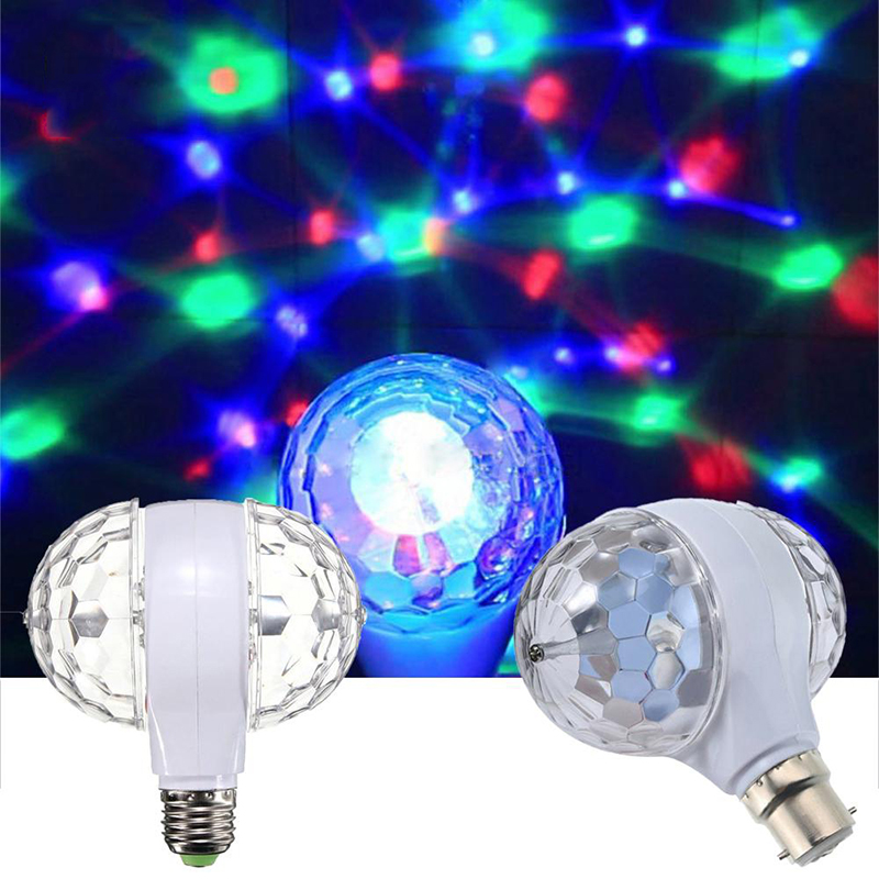E27 B22 6W LED Effects Double Head RGB LED Bulb Magic Crystal Ball Stage Lights Colorful Auto Rotating Disco Light