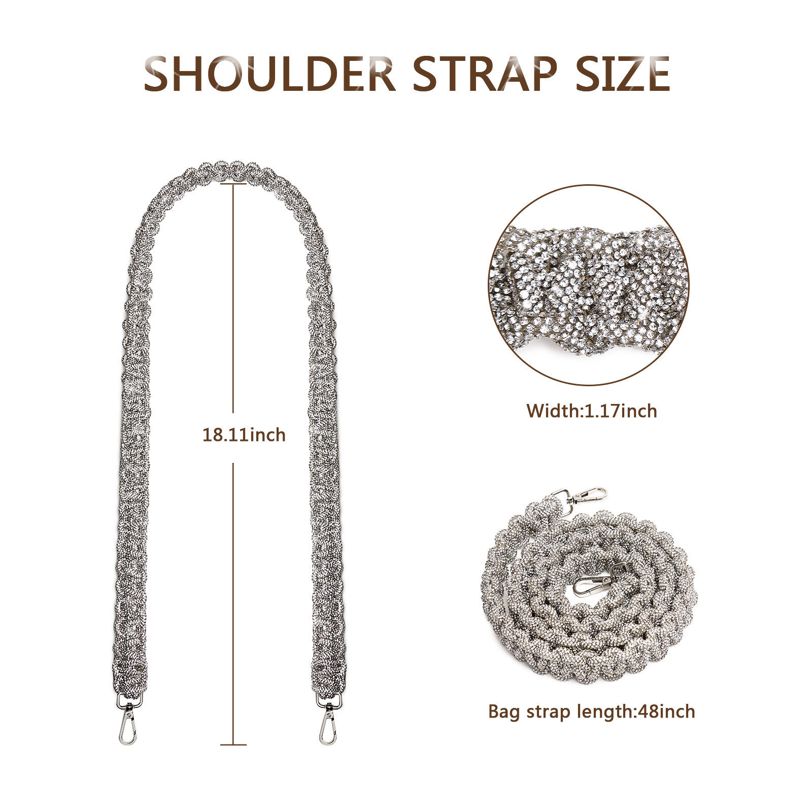 Bag Parts Accessories Strap Handmade Crystal Braided Purse Handbag Crossbody Guitar Camera Wristlet Rhinestone For 221026