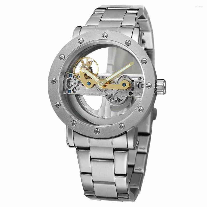 Wristwatches Luxury Transparent Tourbilion Dial Silver Case Skeleton Steampunk Automatic Self Wind Mechanical Mens Watch Stainless Steel, Gold
Wristwatches Luxury Transparent Tourbilion Dial Silver Case Skeleton Steampunk Automatic Self Wind Mechanical Mens Watch Stainless Steel, Gold