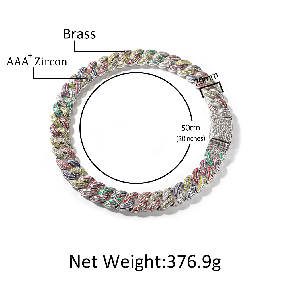 20mm Hip Hop Seven Colored Glow in the Dark Tennis Cuban Chain Bling Zircon Diamond Mens Rap Jewelry