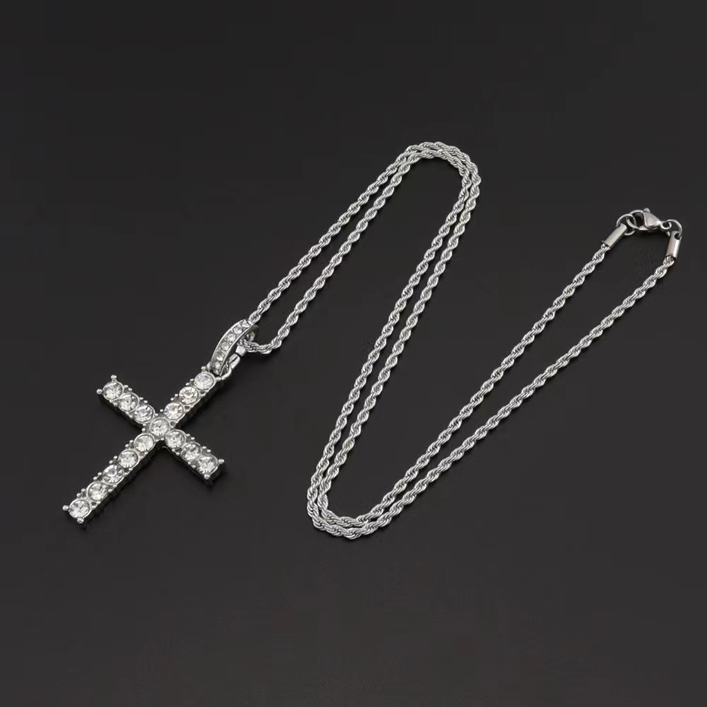 Designers necklaces cuban k gold chain chains Cross Necklace With 4mm Zircon Tennis Chain Iced Out Bg