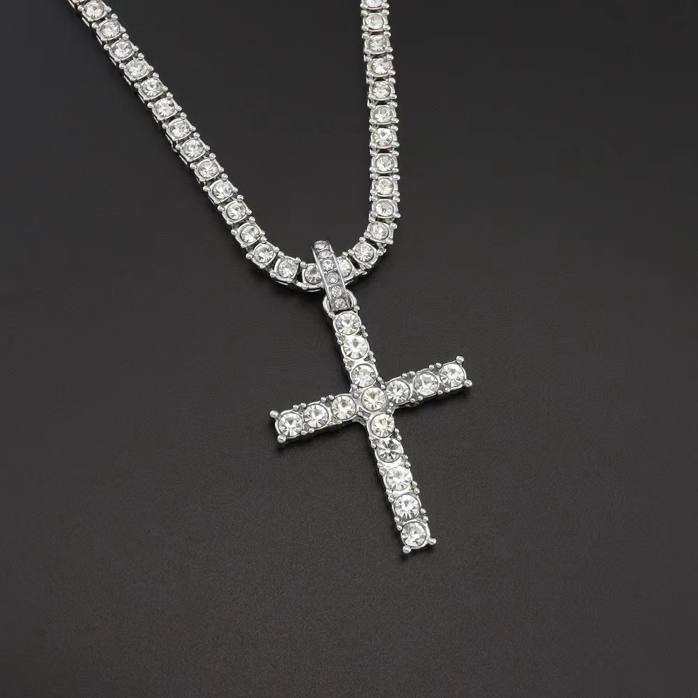 Designers necklaces cuban k gold chain chains Cross Necklace With 4mm Zircon Tennis Chain Iced Out Bg