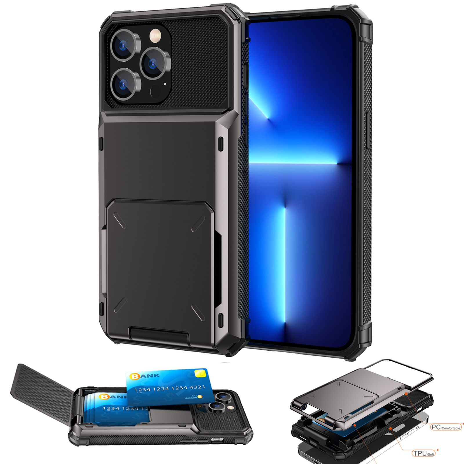 Cases For iPhone 14 Pro Max Shockproof Hybrid Card Slots Holder Wallet Cover For iPhone13 12 11 XS XR X 8 7 6 Plus Hard Armor Phone Funda, Blue
Cases For iPhone 14 Pro Max Shockproof Hybrid Card Slots Holder Wallet Cover For iPhone13 12 11 XS XR X 8 7 6 Plus Hard Armor Phone Funda, Blue