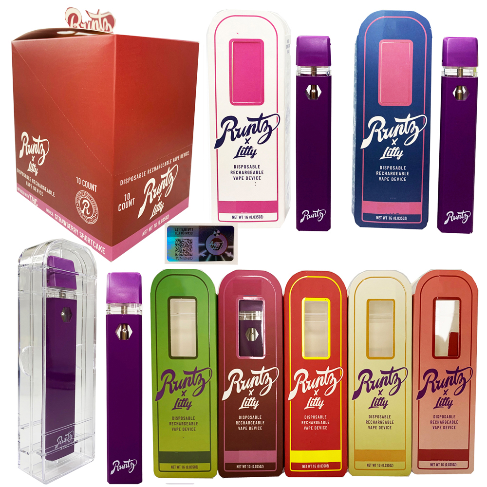 Runtz x Litty Disposable Vape Pens 280mah Rechargeable Battery 1.0ml Empty Vaporizer Pods Ceramic Coil Cartridges E cigarettes carts with packaging 10 strains
Runtz x Litty Disposable Vape Pens 280mah Rechargeable Battery 1.0ml Empty Vaporizer Pods Ceramic Coil Cartridges E cigarettes carts with packaging 10 strains
