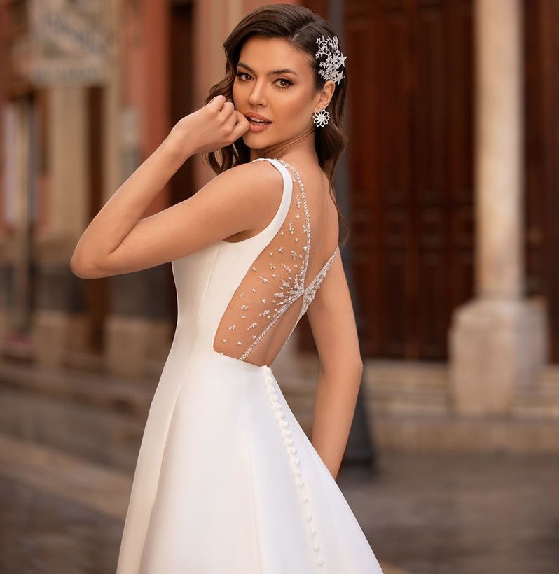 Elegant Mermaid Wedding Dress 2023 Back Design Illusion Sleeveless Satin Beading Bridal Gowns Floor Length Vestido de Novia