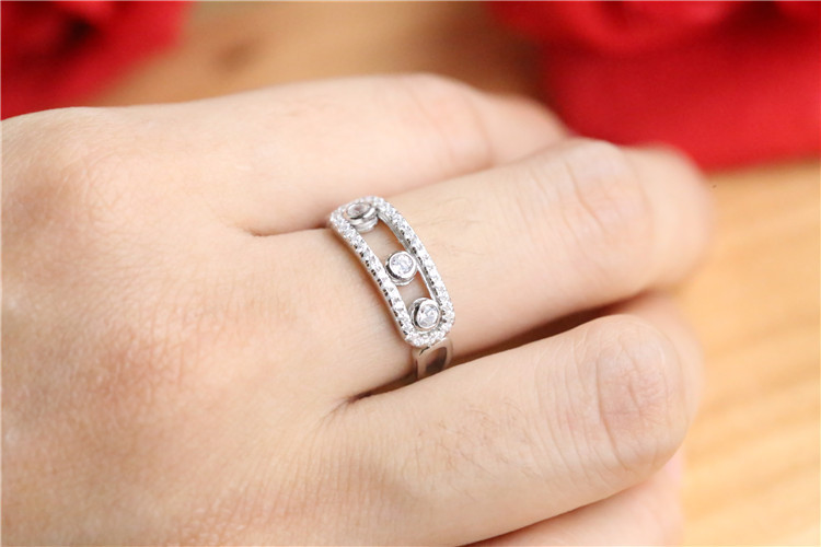 New move stone finger couple rings cz moving rings for women wedding ring 925 sterling silver france brand jewelry