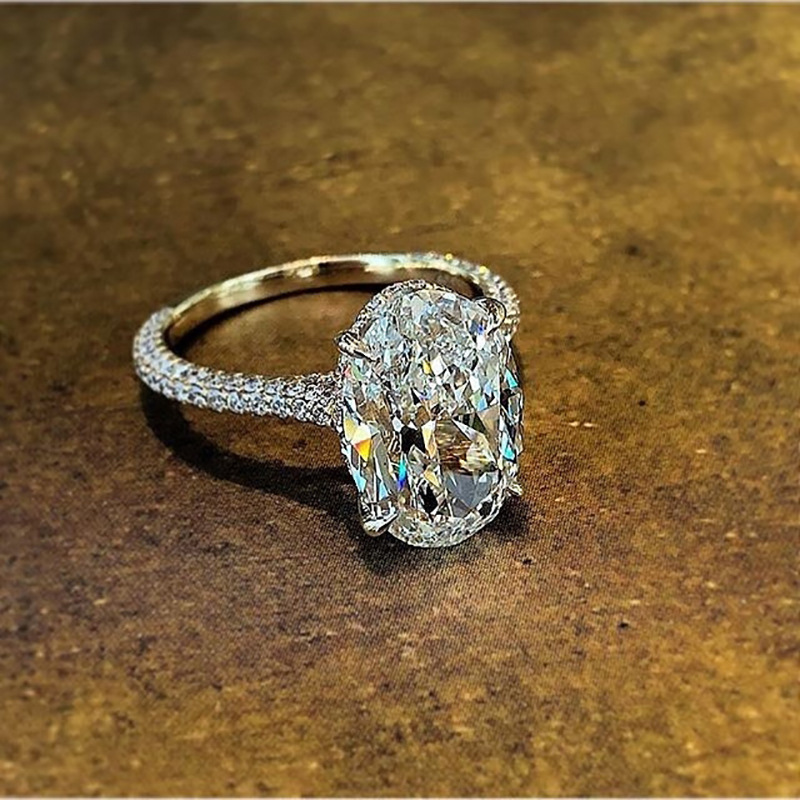 Sparkling Luxury Jewelry Real 925 Sterling Silver Large Oval Cut White Topaz CZ Diamond Gemstones Eternity Women Wedding Band Ring