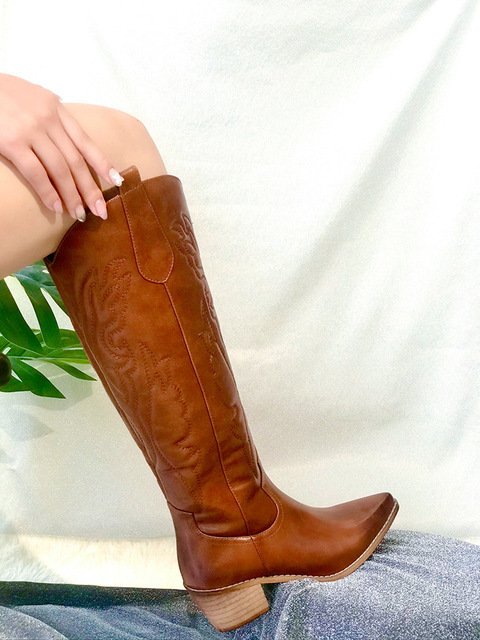 Boots Cowboy Cowgirls Western Autumn Winter White Knee High Women Big Size 41 Comfy Walking Stacked Heeled Vintage Shoes 221027 b9d2