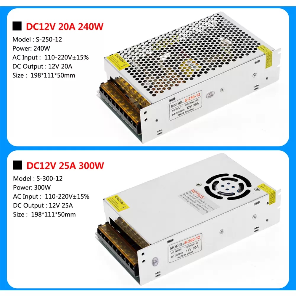 Lighting Transformers AC110V 220V to DC12V Power Supply Adapter 1A 3A 5A 8A 10A 15A 20A 25A 30A 40A 50A LED Strip Switch Driver